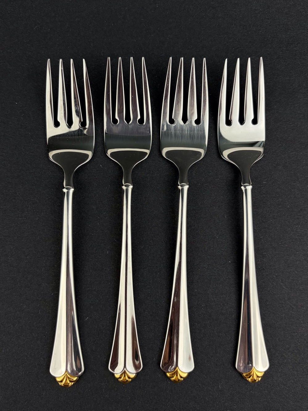 Oneida GOLDEN JULLIARD Salad Forks Lot of Four Stainless Steel Cube Heirloom